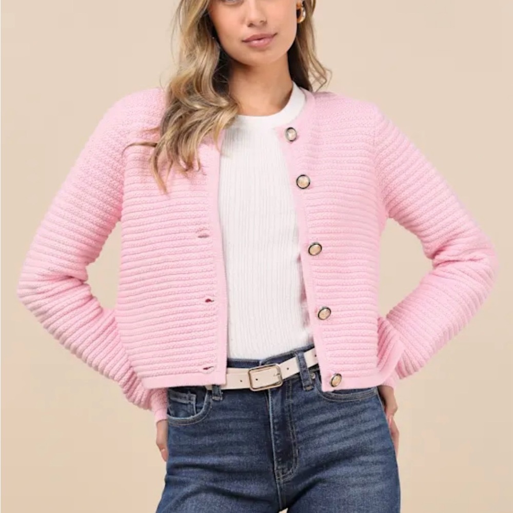 Lulu's Pink Ribbed Button-Up Cardigan